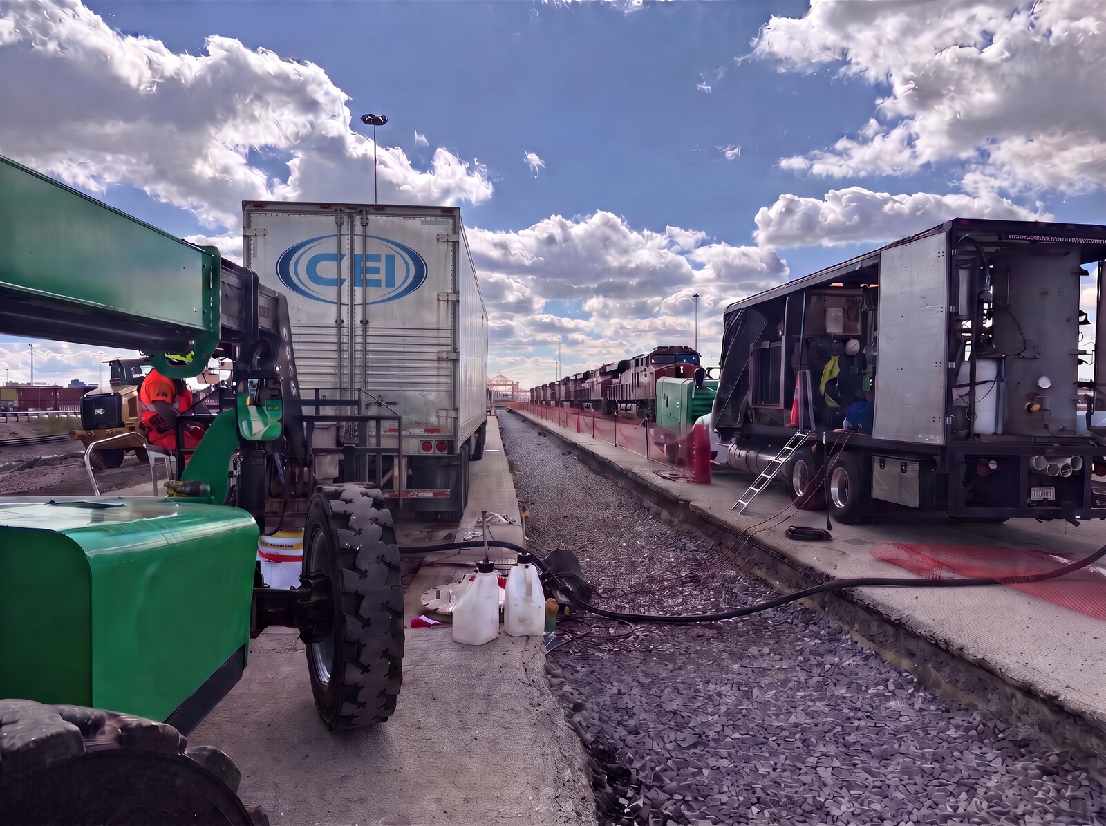 CEI air-steam CIPP mobilization at the BNSF Railroad yard in Chicago